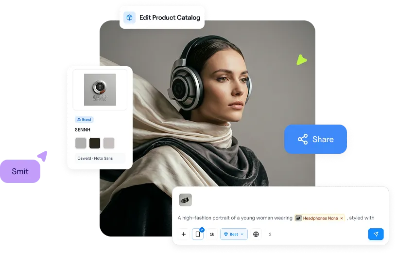 Product catalog, brand guide, and image generation in one flow